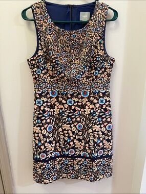 Anthropologie Maeve Women Sleeveless Navy  Floral Brindille Mini Sheath Size 6